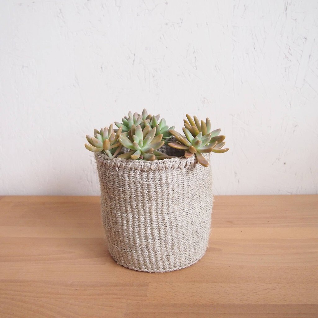 Amsha - Smallish Grey Sisal Basket - Woven in Kenya