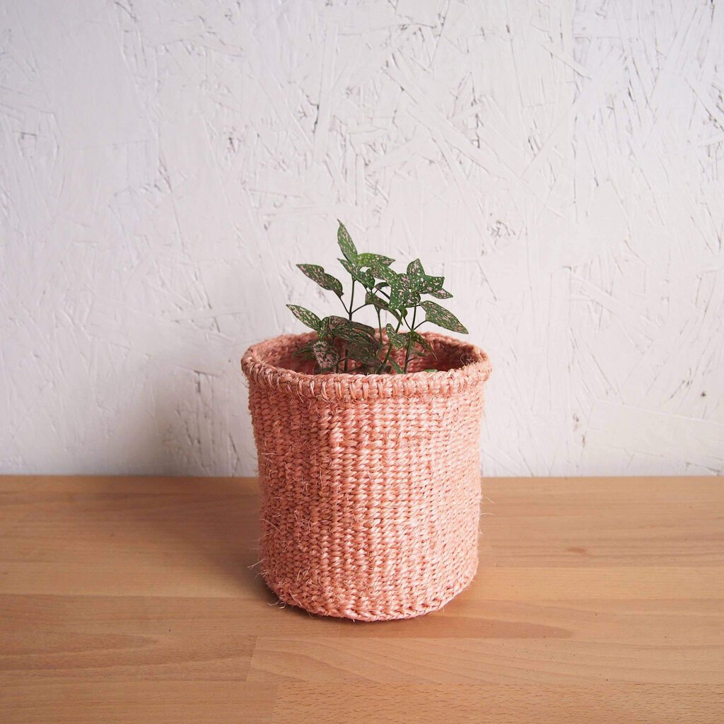 Amsha - Smallish Peachy Pink Sisal Basket - Woven in Kenya