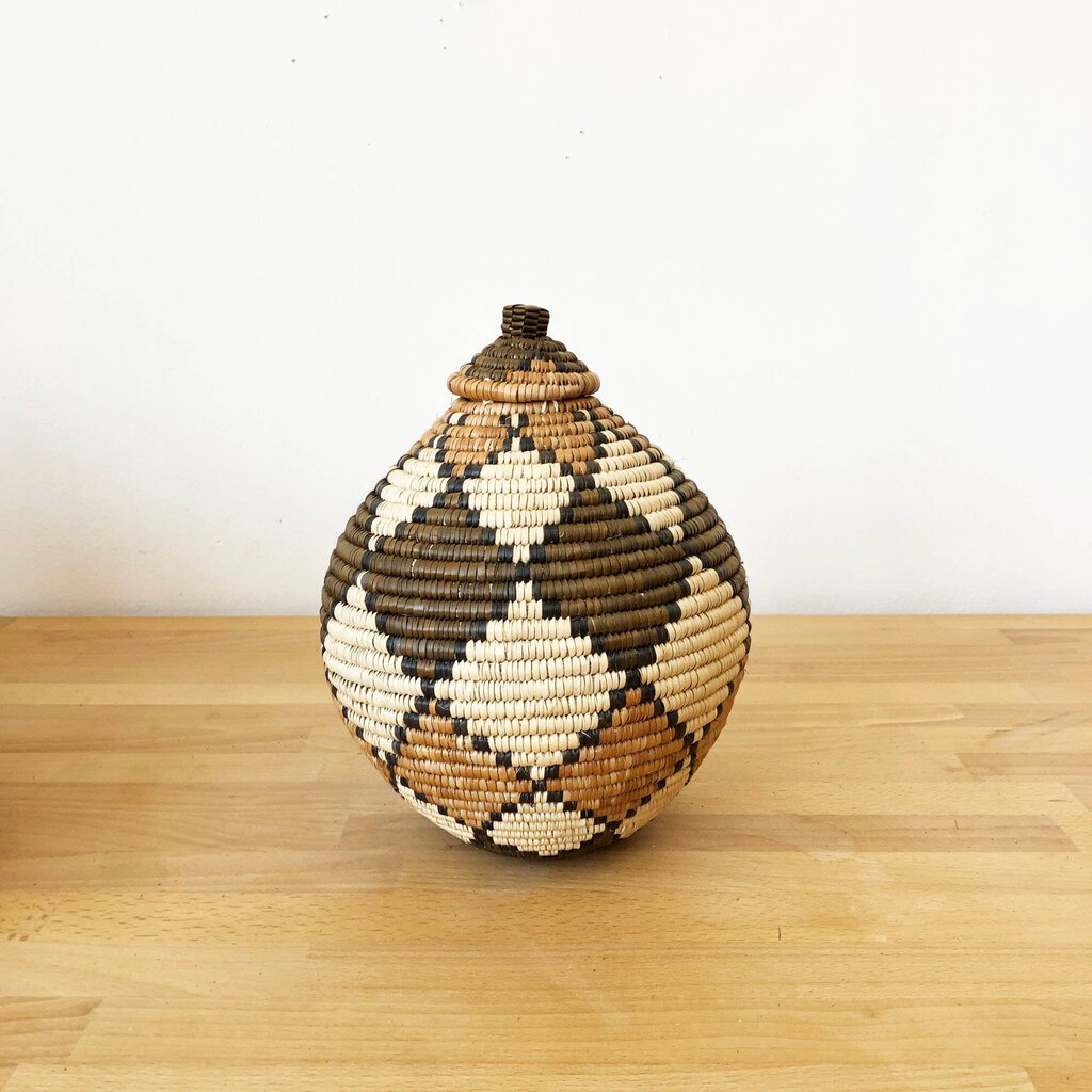 Amsha - Zulu Ilala Palm + Wild Grass Lidded Herb Basket