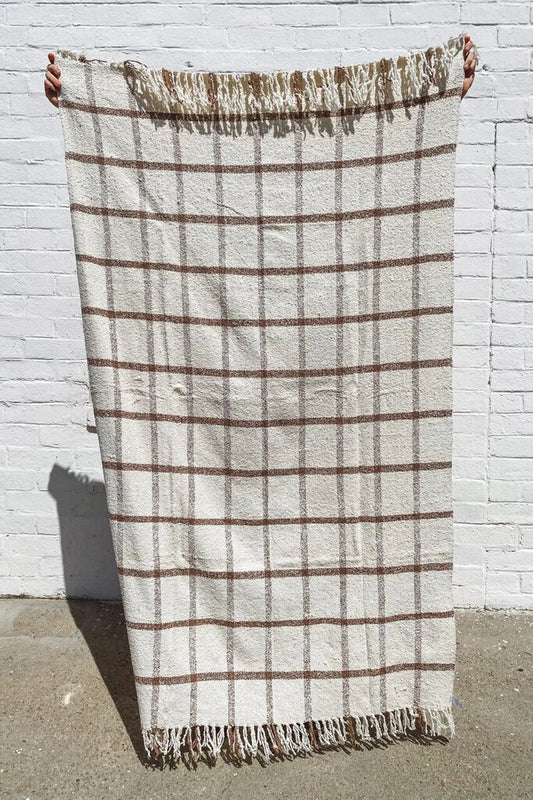 Sundream - Cream with Coffee Plaid Sustainable Throw Blanket