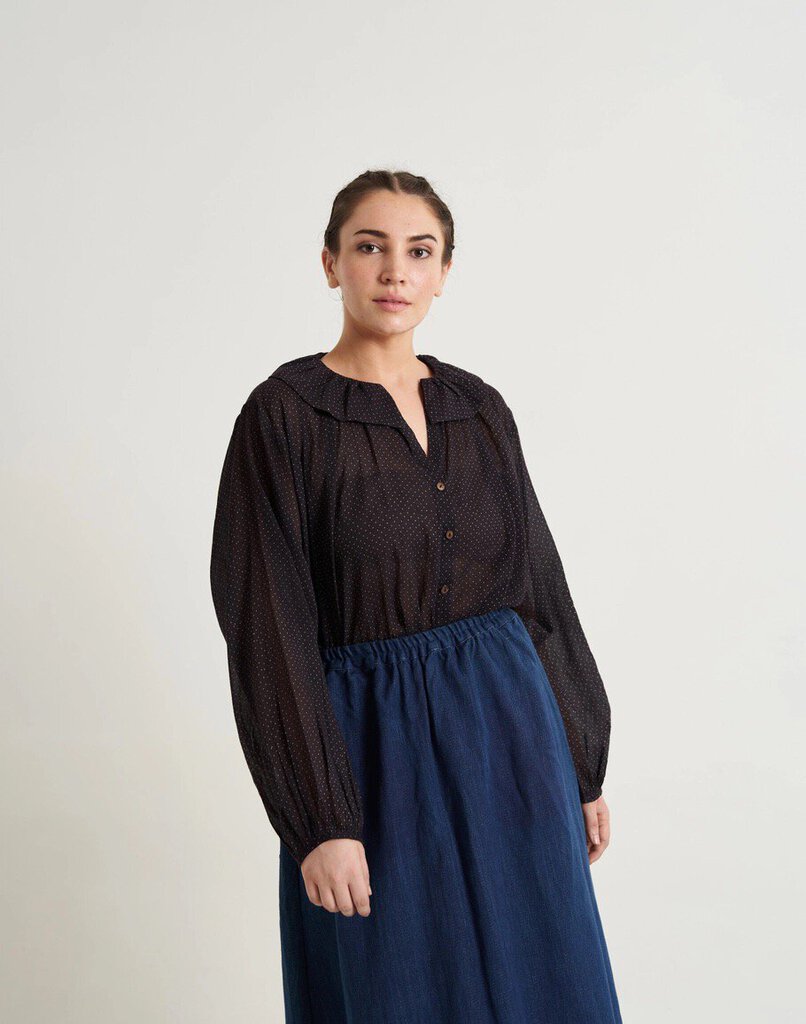 World of Crow - Polka Dot Ruffle Collar Top - Medium
