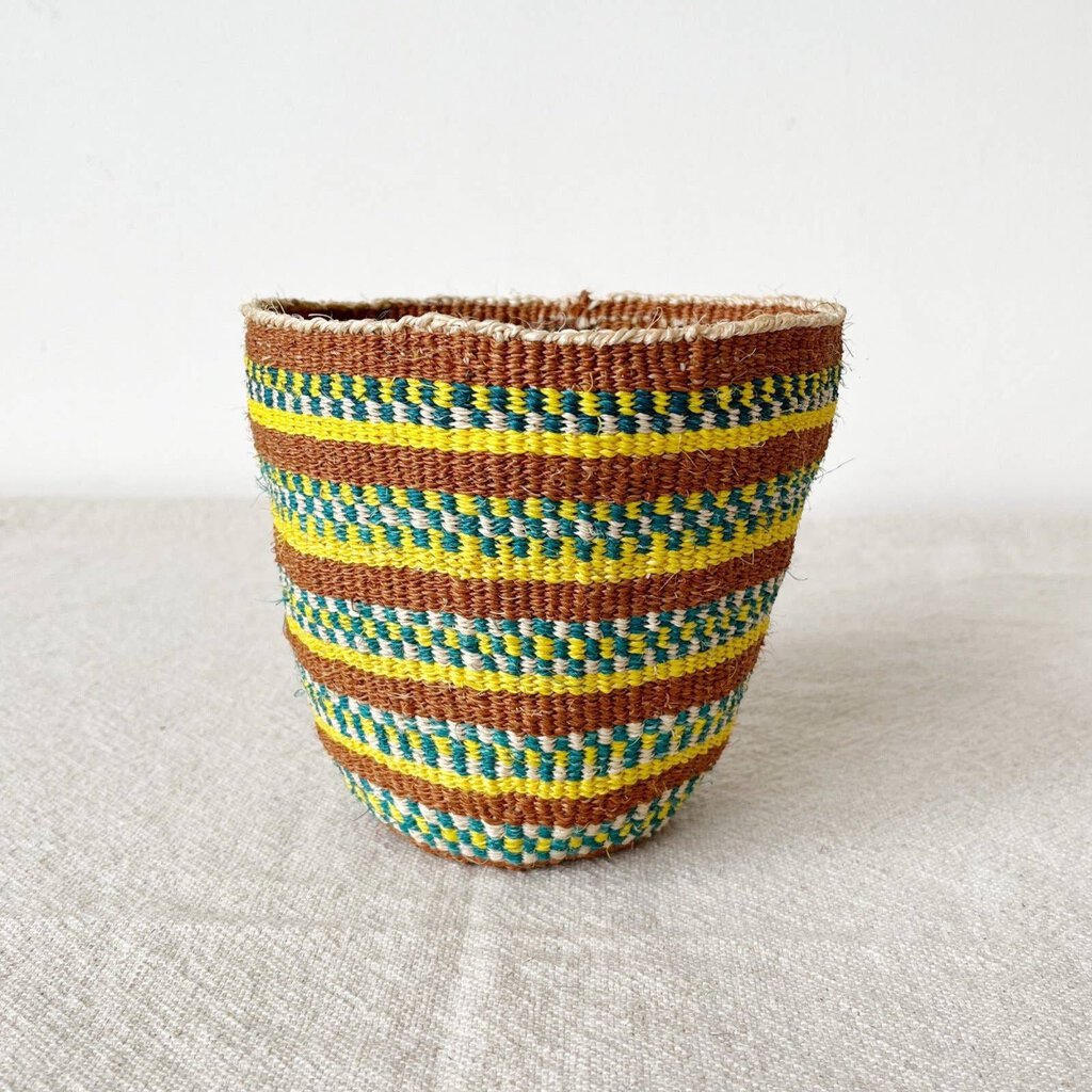 Amsha - Copper, Yellow & Green Striped Sisal Cone Basket - Woven in Kenya