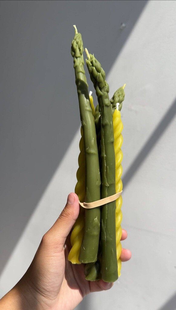 Happy Organics - Asparagus Beeswax Candlestick Pair