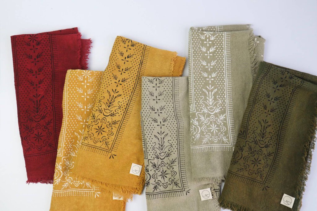 Eco Raw Studio - Plant-dyed Raw Silk Bandana - Poppy Red + Charcoal