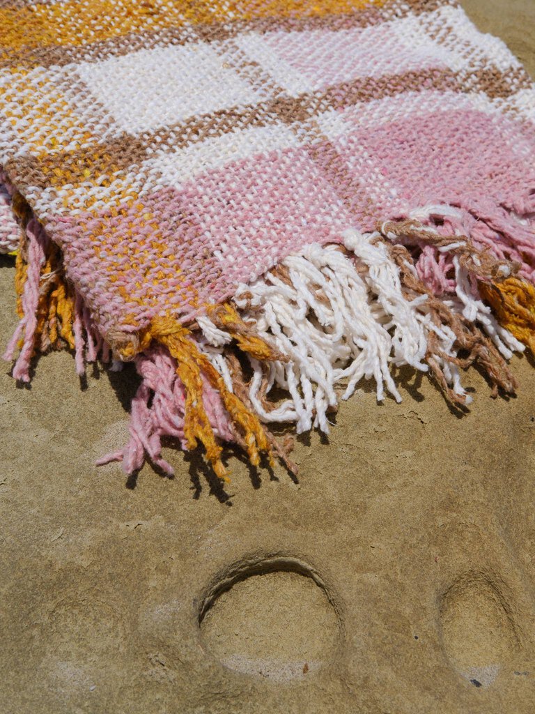 Sundream - Gold + Pink Plaid Sustainable Throw Blanket