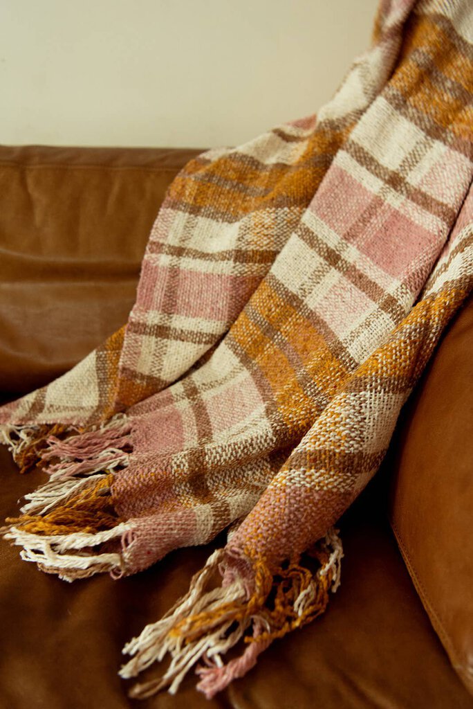 Sundream - Gold + Pink Plaid Sustainable Throw Blanket