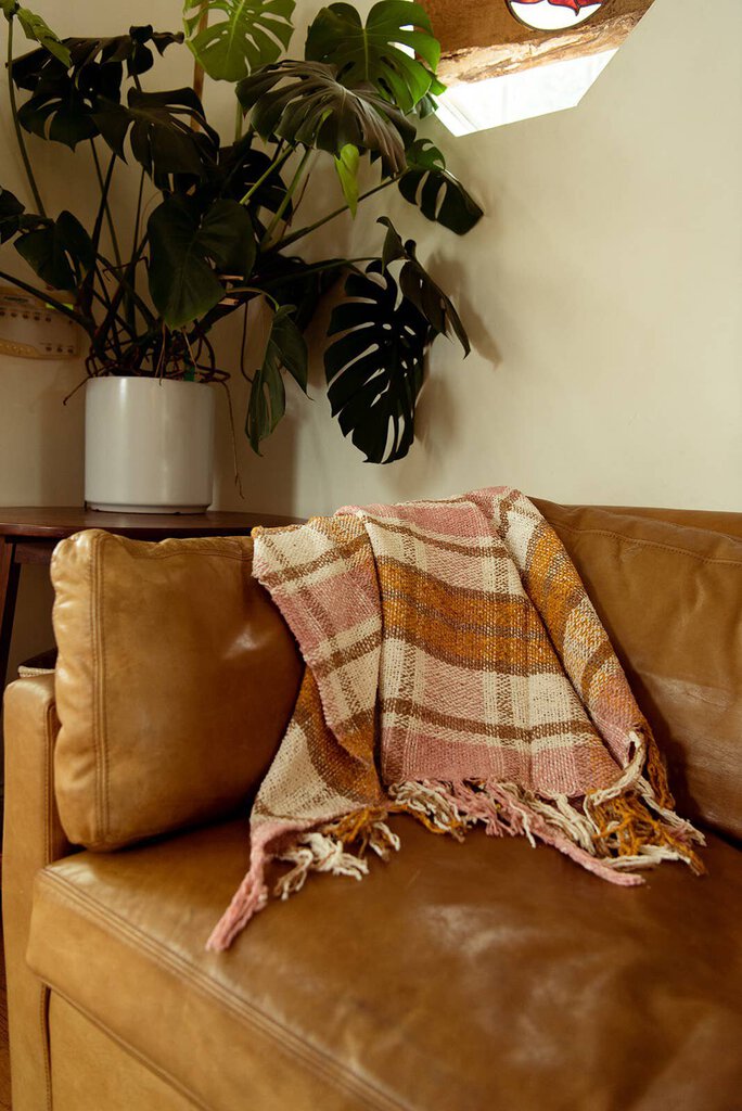 Sundream - Gold + Pink Plaid Sustainable Throw Blanket