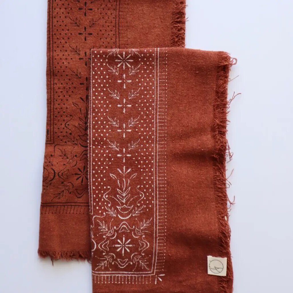 Eco Raw Studio - Plant-dyed Raw Silk Bandana - Sienna + White