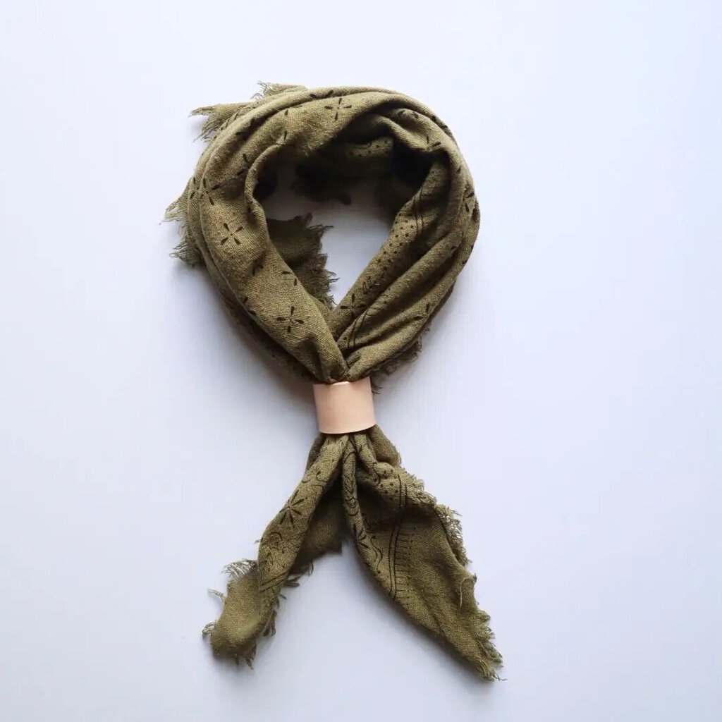 Eco Raw Studio - Plant-dyed Raw Silk Bandana - Olive Green + Charcoal