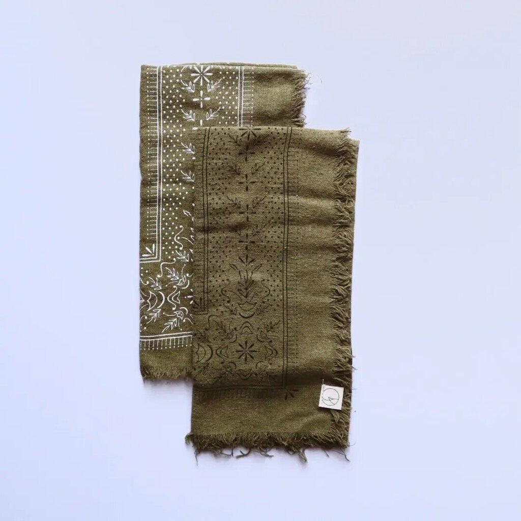 Eco Raw Studio - Plant-dyed Raw Silk Bandana - Olive Green + Charcoal