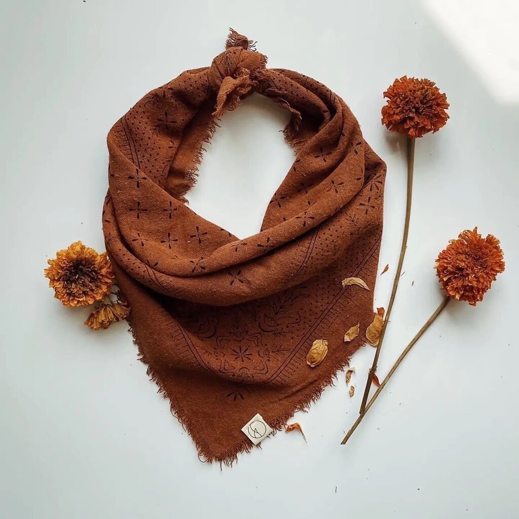 Eco Raw Studio - Plant-dyed Raw Silk Bandana - Sienna + Charcoal