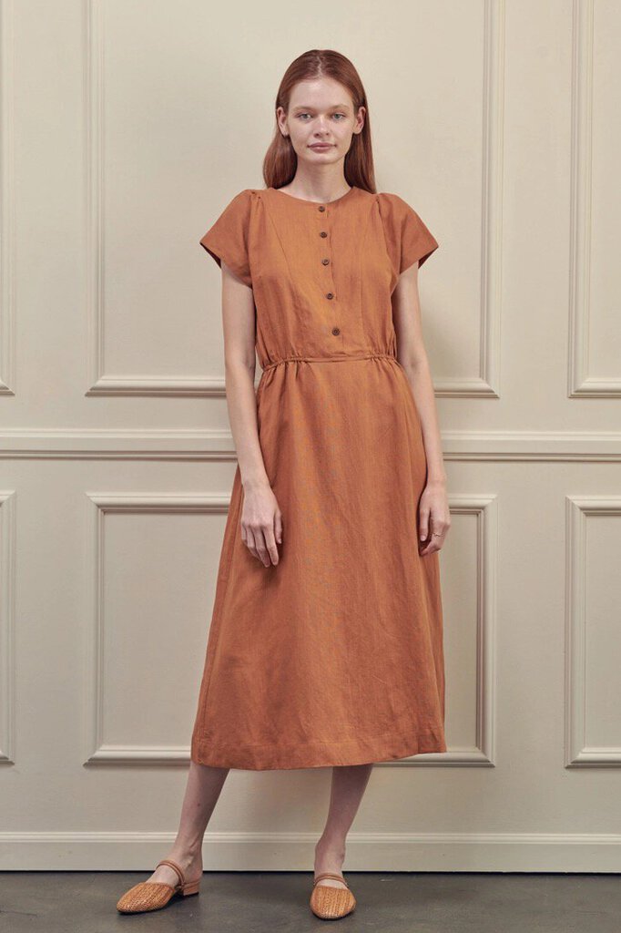 amente - Earthen Vintage-style Linen Dress - Medium