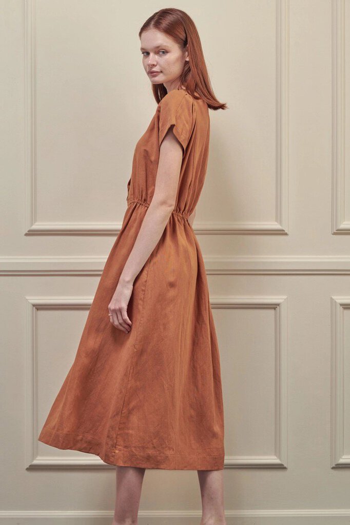 amente - Earthen Vintage-style Linen Dress - Medium