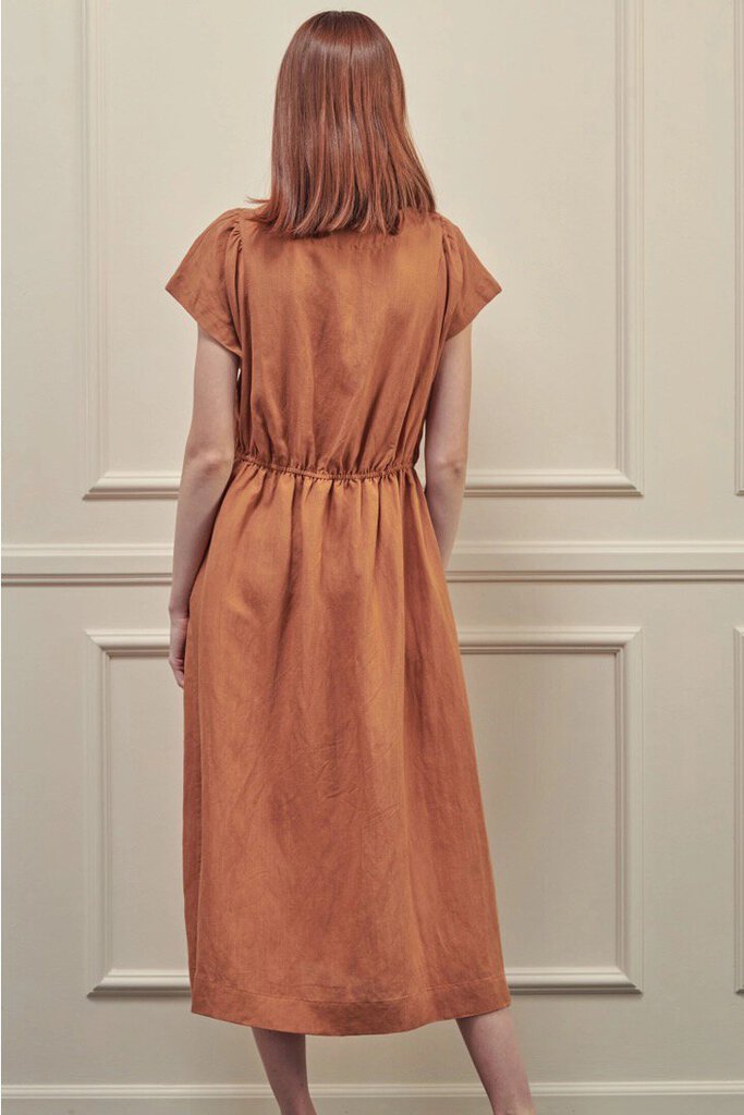 amente - Earthen Vintage-style Linen Dress - Medium