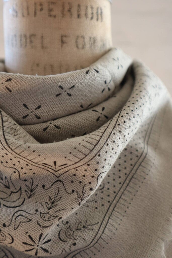 Eco Raw Studio - Plant-dyed Raw Silk Bandana - Sage Grey + Charcoal