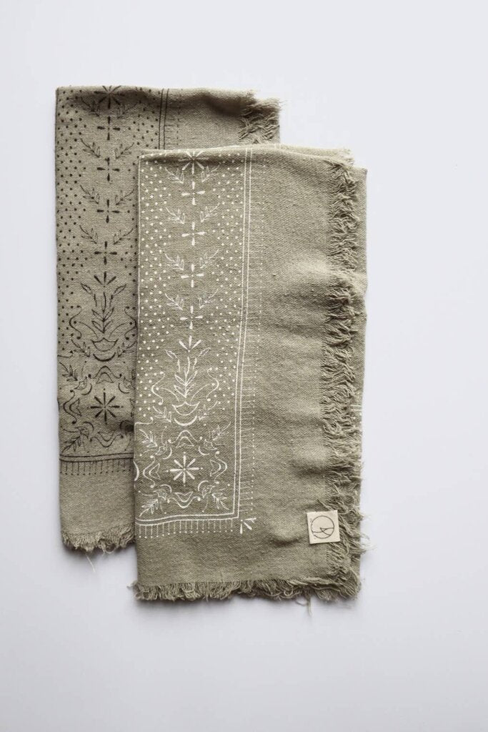 Eco Raw Studio - Plant-dyed Raw Silk Bandana - Sage Grey + Charcoal