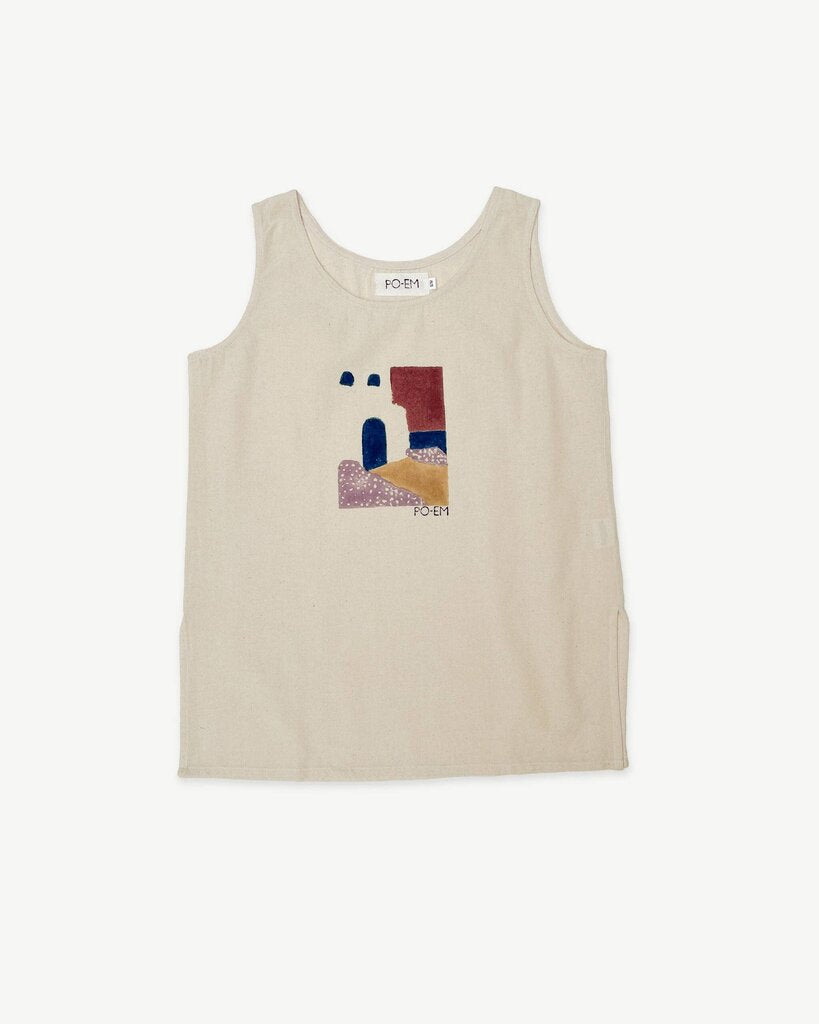 PO-EM - Meet-Me-Here Block-printed Long Cotton Tank - Large/XLarge