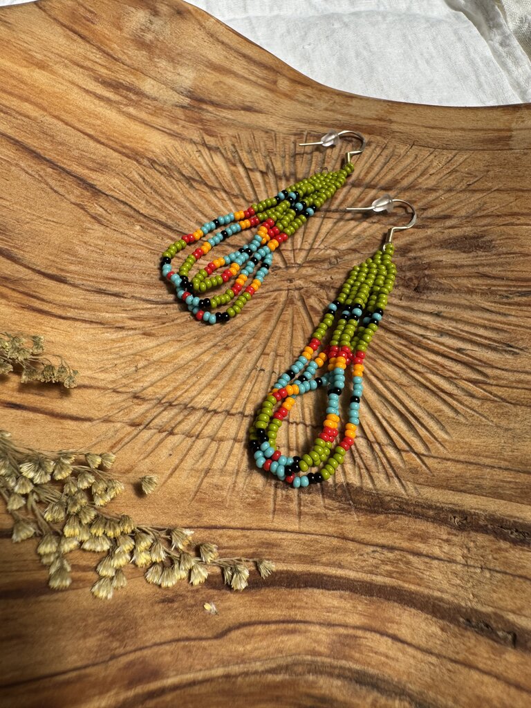 Waleia Creative - Cherokee Beadwork Earrings - Green Loops