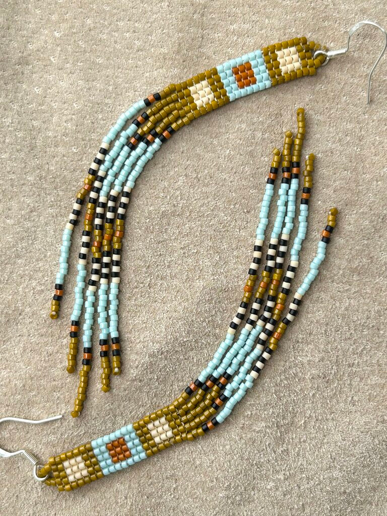 Waleia Creative - Cherokee Beadwork Earrings - Sky + Olive