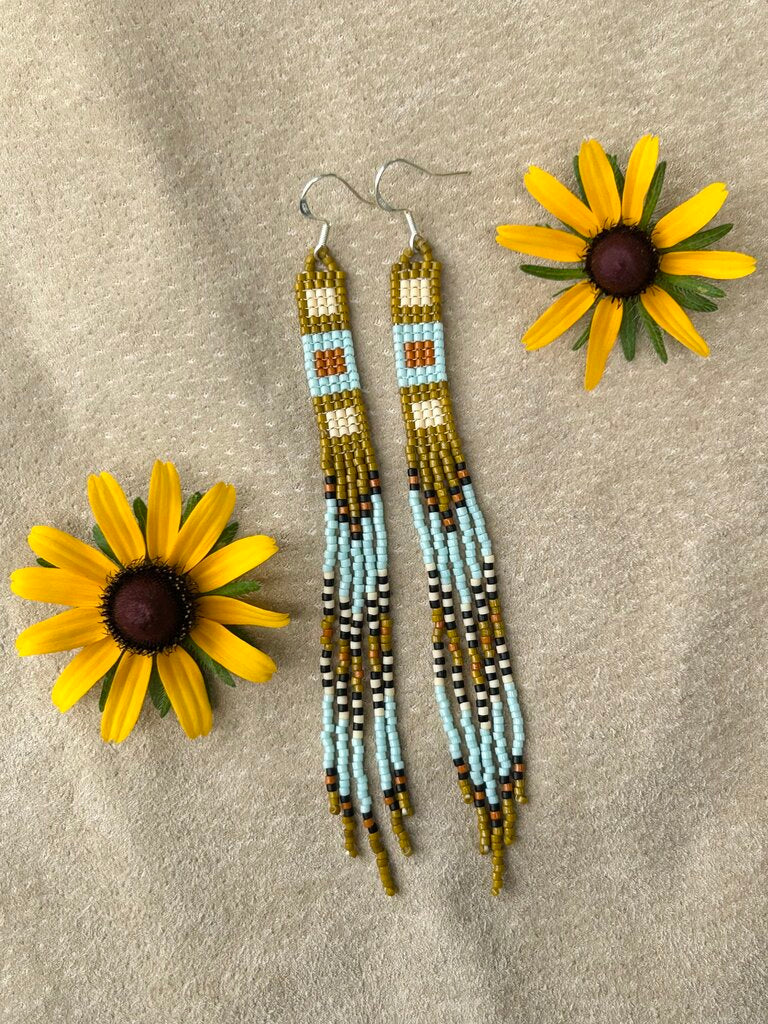 Waleia Creative - Cherokee Beadwork Earrings - Sky + Olive