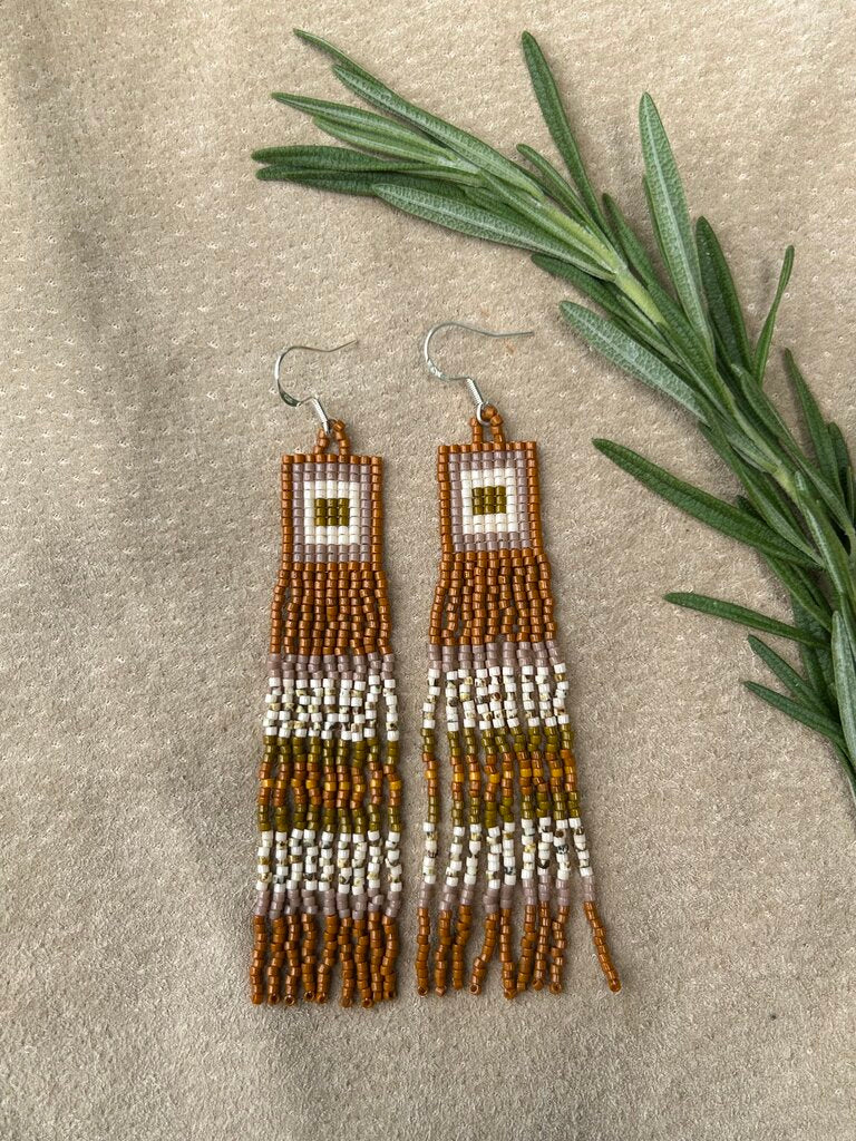 Waleia Creative - Cherokee Beadwork Earrings - Auburn + Olive