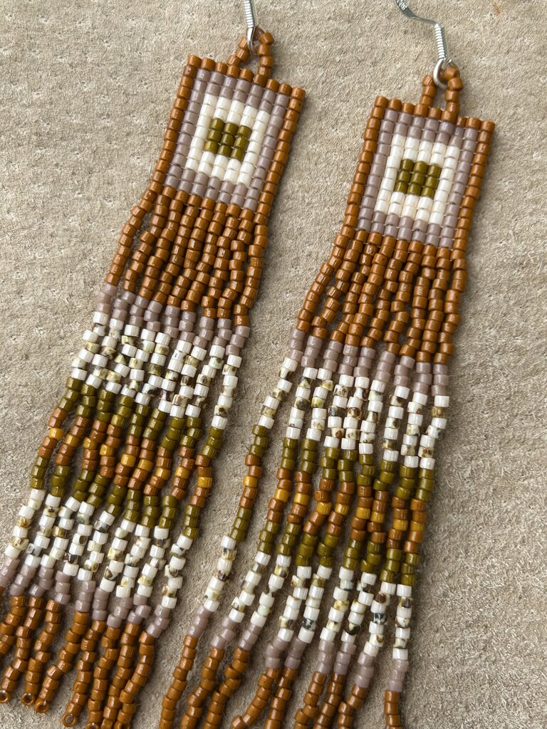 Waleia Creative - Cherokee Beadwork Earrings - Auburn + Olive