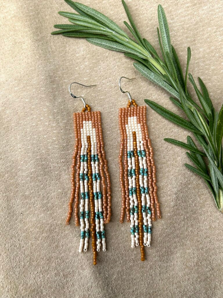 Waleia Creative - Cherokee Beadwork Earrings - Rose + Ivory