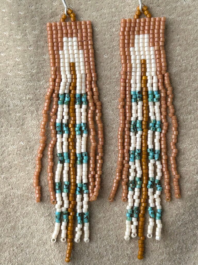 Waleia Creative - Cherokee Beadwork Earrings - Rose + Ivory