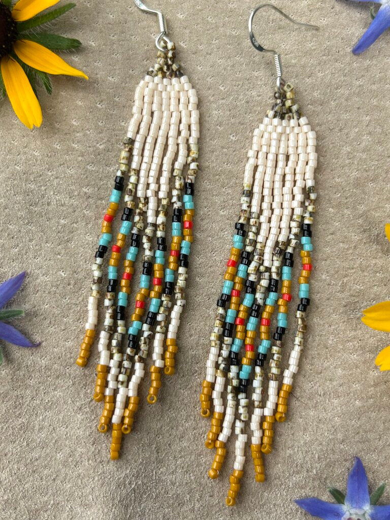 Waleia Creative - Cherokee Beadwork Earrings - Ivory + Primaries