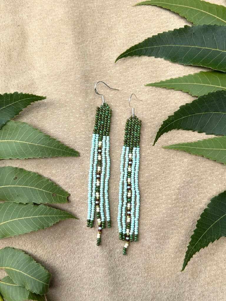 Waleia Creative - Cherokee Beadwork Earrings - Turquoise + Travertine