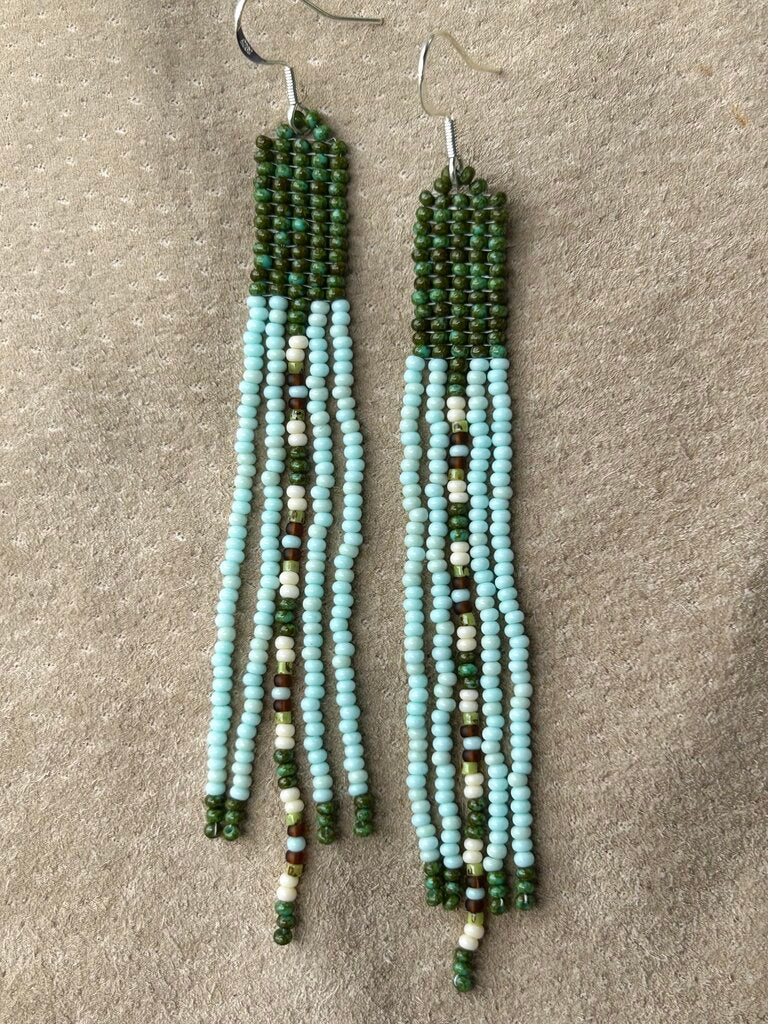 Waleia Creative - Cherokee Beadwork Earrings - Turquoise + Travertine
