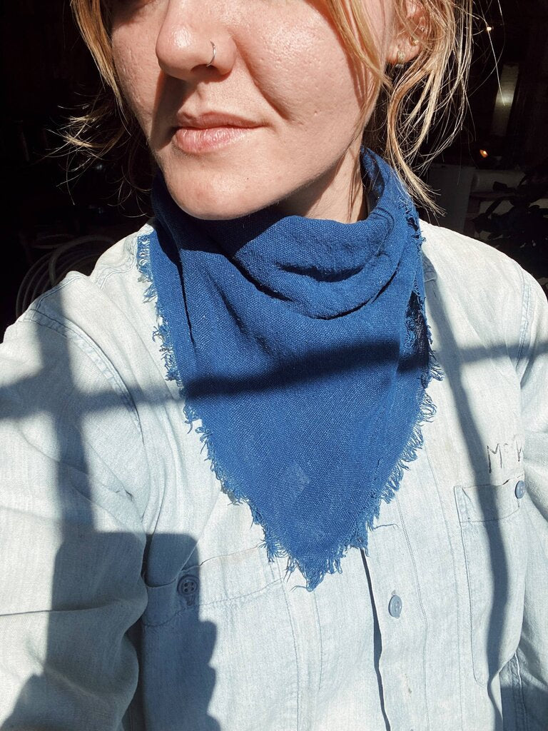 Eco Raw Studio - Plant-dyed Raw Silk Bandana - Solid Indigo