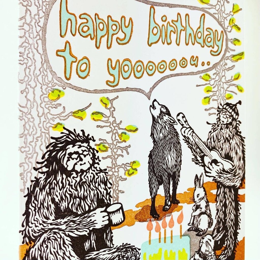Old School Stationers - Local Letterpress Notecard - Sasquatch + Friends Birthday Song