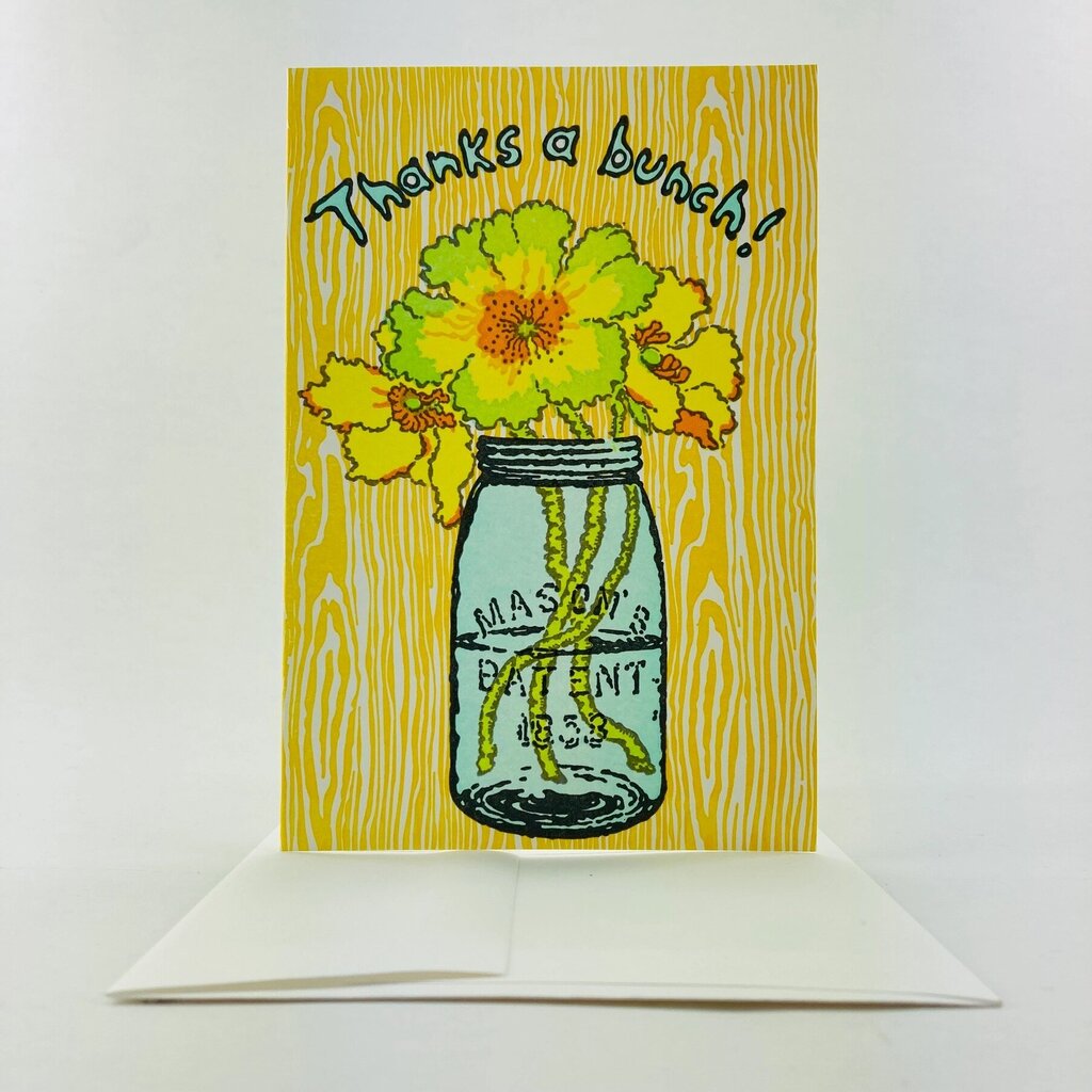 Old School Stationers - Local Letterpress Notecard - Thanks a Bunch Mason Jar Bouquet