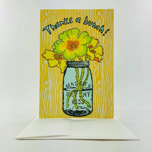 Old School Stationers - Local Letterpress Notecard - Thanks a Bunch Mason Jar Bouquet