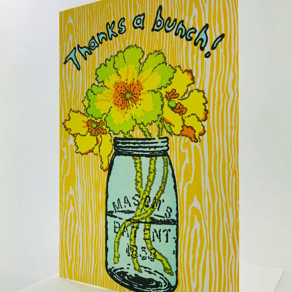 Old School Stationers - Local Letterpressed Notecard - Thanks a Bunch Mason Jar Bouquet