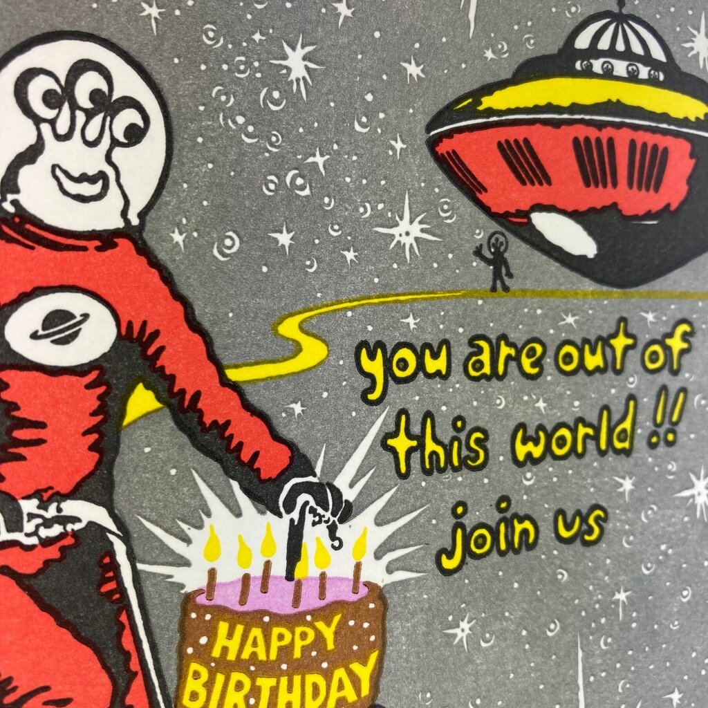 Old School Stationers - Local Letterpress Notecard - Happy Birthday from Space!