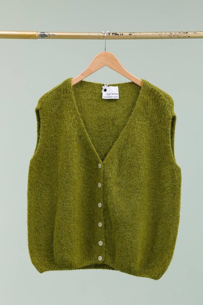 la maison des fibres naturelles - Vert Olive Green Woolen Knit Vest - One Size