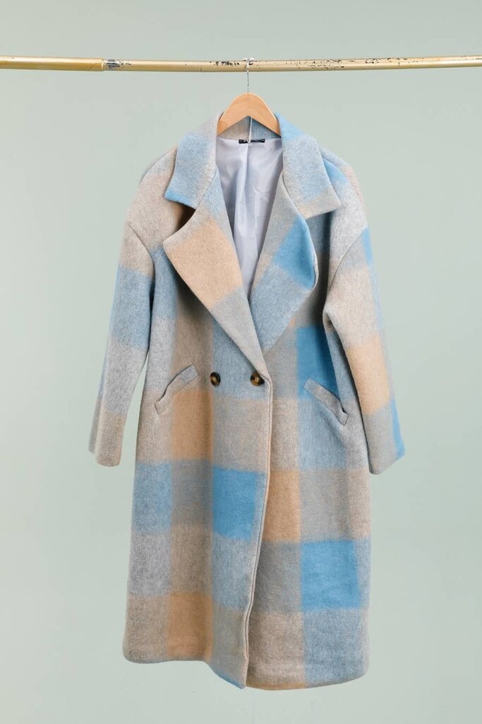 la maison des fibres naturelles - Sky Bleu Woolen Plaid Double-breasted Overcoat - One Size