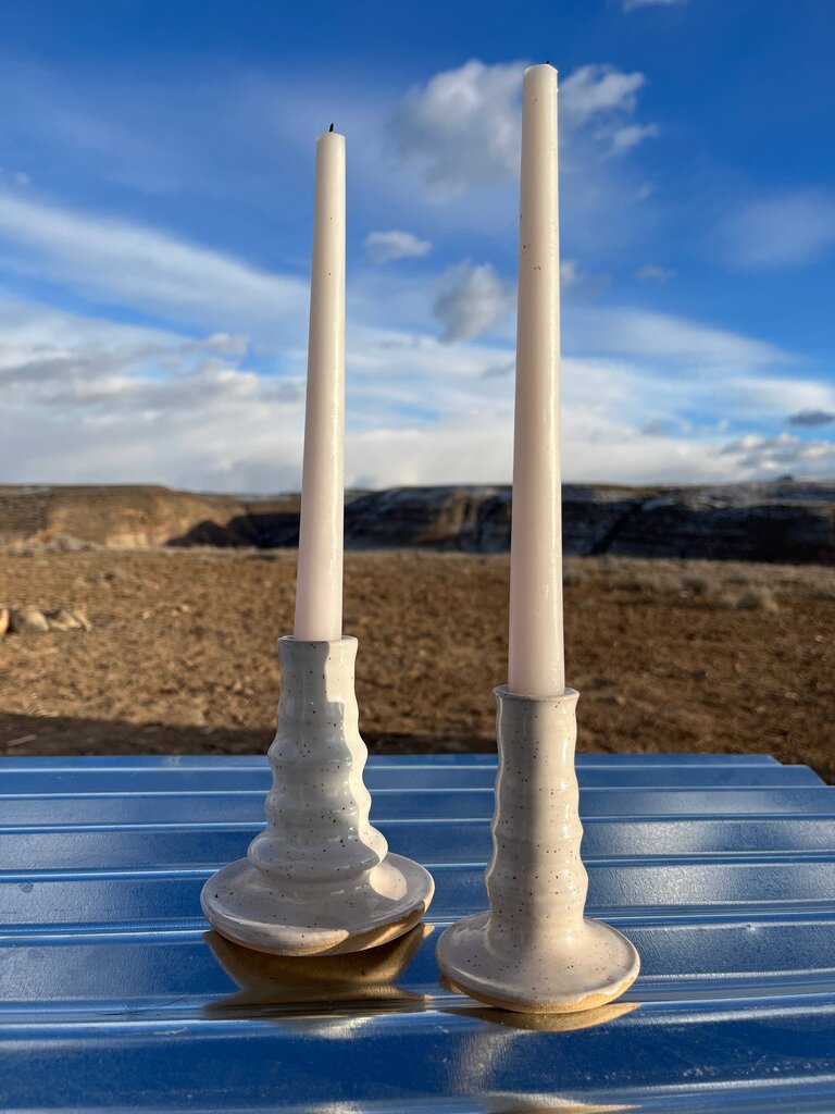 Ninth House Goods - White Splatterware Candlestick Holder - Vancouver, WA.