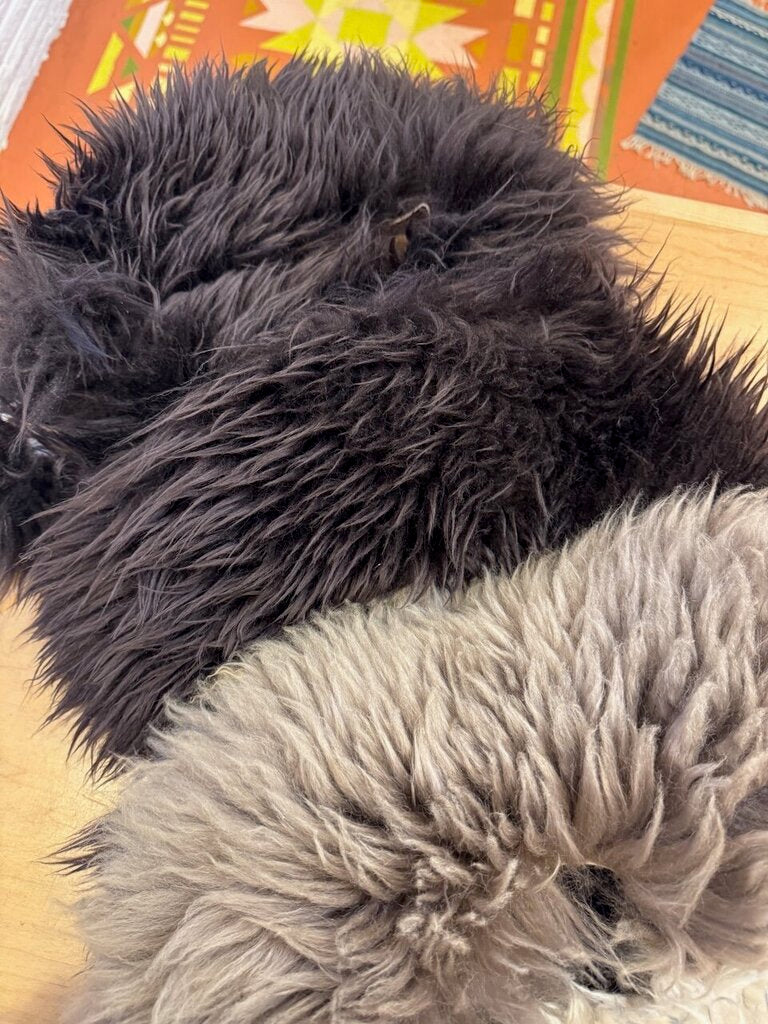 Beija Flor Rituals - Espresso Long Shorn Shearling Collar with Poms