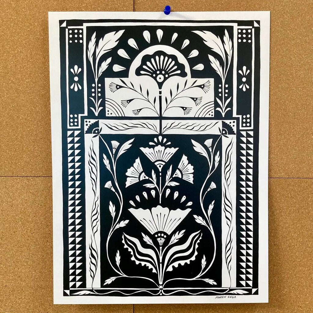 Inked Folk Floral - Original Art Print by Maren Inga - Oregon Artist