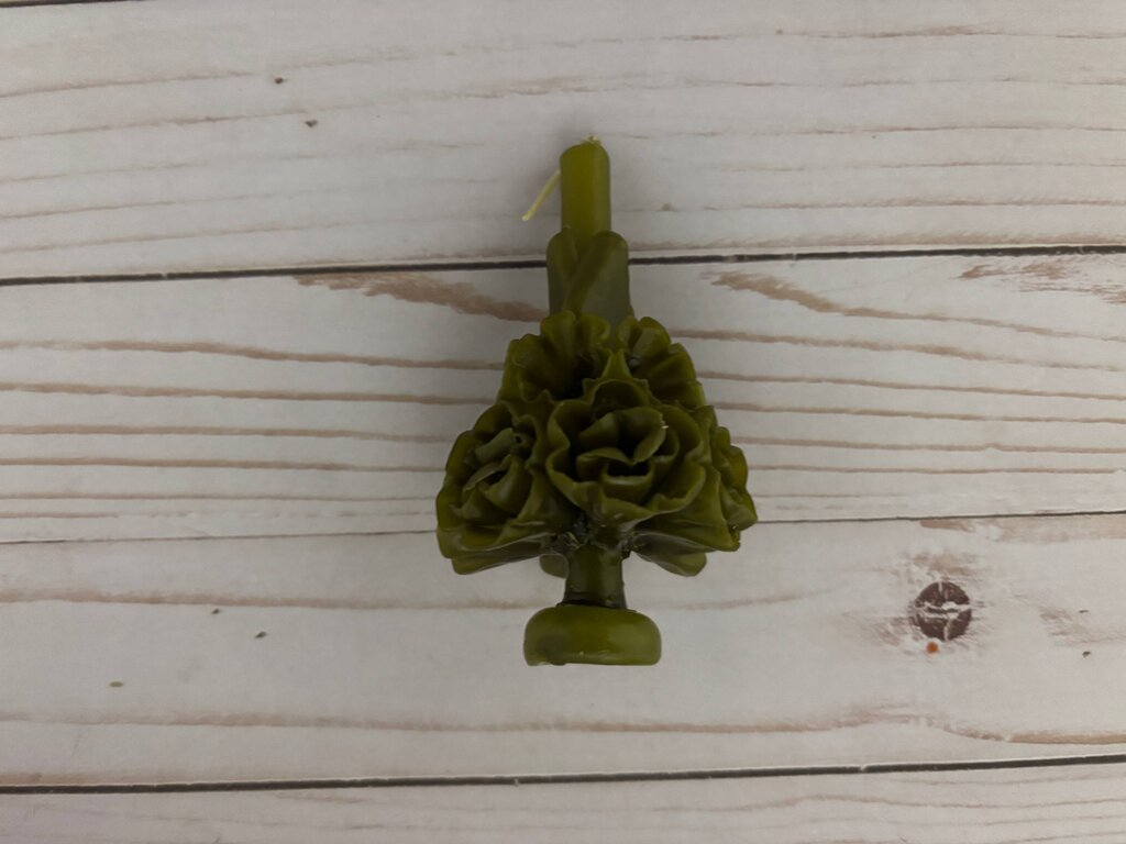 Oaxacan Beeswax Vela Flor Candle - Olive Green