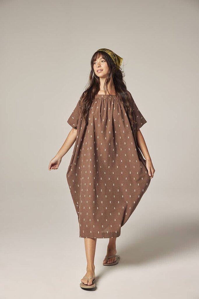 amente - Mocha Jacquard Smock Dress - Medium/Large