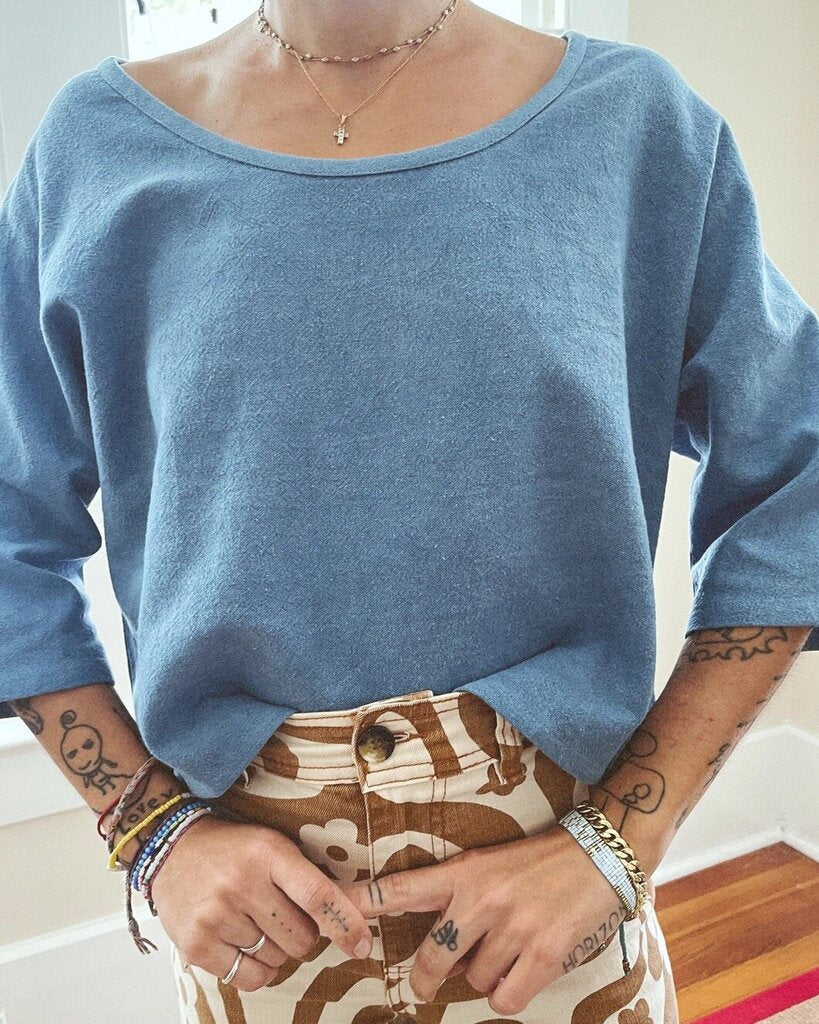 PO-EM - Indigo Handloomed Makers Top - Medium