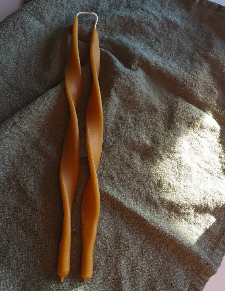 Woven - Handpoured Beeswax Ribbon Taper Candle Pair - Cortes Island, BC