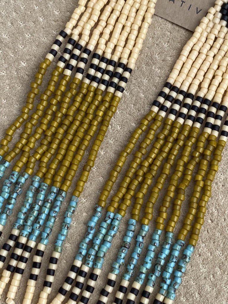 Waleia Creative - Cherokee-made Artisan Beaded Earrings - New Moon Fringe