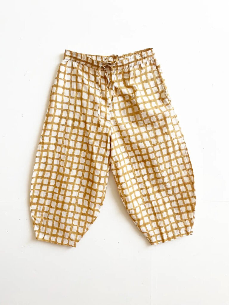 HFG - Ochre Block-Printed Grid Marius Pants - One Size
