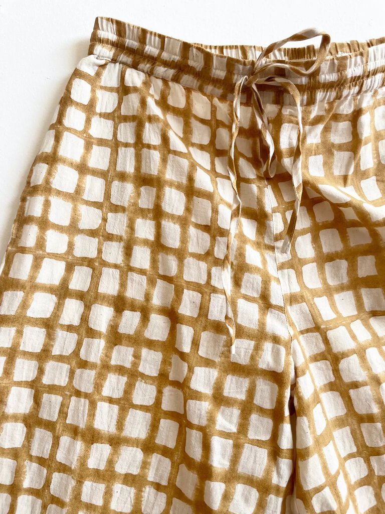 HFG - Ochre Block-Printed Grid Marius Pants - One Size