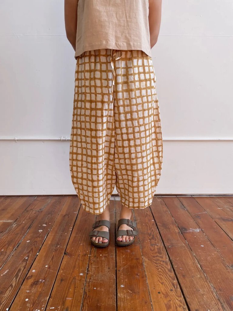 HFG - Ochre Block-Printed Grid Marius Pants - One Size